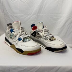 Nike Jordan 4 Retro Kids Sneakers White Blue Red Sneakers 3Y